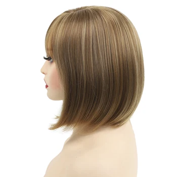 Короткие парики-бобы для женщин, светлые парики с челкой, натуральные термостойкие синтетические модные парики для ежедневного использования, японская стрижка Изображение 2
