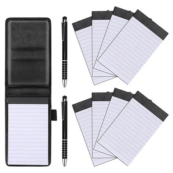 11 шт., мини-карманный блокнот, деловой блокнот из искусственной кожи, в комплекте 2 шт., металлическая ручка, 8 шт., записная книжка многоразового использования, черный