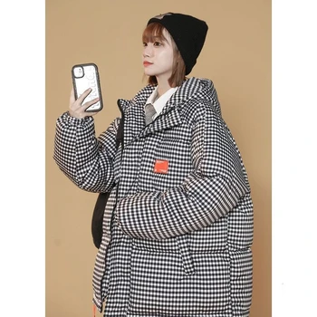 Новые зимние пальто большого размера для женщин, парки, куртки, куртка с хлопковой подкладкой в клетку, теплая плотная верхняя одежда корейской моды Изображение 2