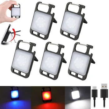 Мини-USB Перезаряжаемый фонарикCOB, рабочая лампа, светодиодные брелки, 3 режима освещения для аварийного кемпинга на открытом воздухе, Рыбалка со штопором