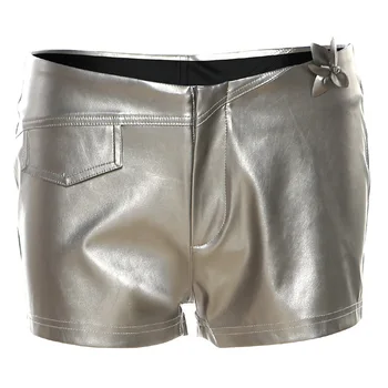 Fashion New Low-waist Silver PU Leather Shorts Booty Shorts Mujer  шорты женские