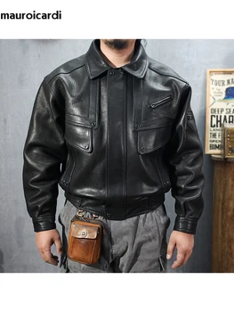 Mauroicardi, Весенне-осенняя крутая черная мотоциклетная куртка из искусственной кожи для мужчин с длинным рукавом, Свободная Повседневная Роскошная Дизайнерская одежда в стиле эмо Изображение 2