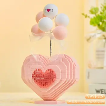999 шт., украшение в виде розового сердца для девочек, креативные блоки для укладки, подарки для женщин, День Святого Валентина, День Рождения 14 + Изображение 2