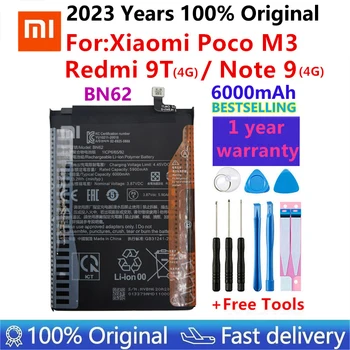 2023 100% Оригинальный Xiao Mi 6000 мАч BN62 Аккумулятор Для Xiaomi Pocophone Poco M3 Для Note 9 Redmi 9T Аккумулятор Bateria