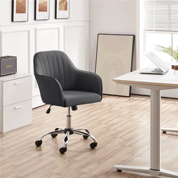 Alden Designs Бархатное рабочее кресло со средней спинкой и подлокотниками, Серое офисное кресло с откидной спинкой, офисная мебель