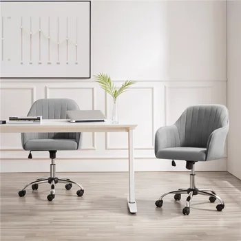 Alden Designs Бархатное рабочее кресло со средней спинкой и подлокотниками, Серое офисное кресло с откидной спинкой, офисная мебель Изображение 2