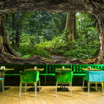 beibehang Пользовательское визуальное расширение пещеры фон гостиной природа лес обои украшение ресторана 3D фреска обои Изображение 2