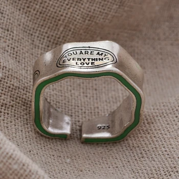 Новый 2023 Элегантный Дизайн в зеленую полоску с выгравированной монограммой, Винтажное тайское Серебряное женское кольцо на палец, подарок для вечеринки Изображение 2