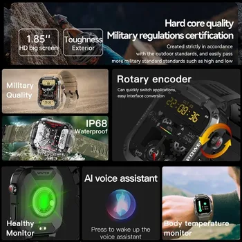 2023 Мультиспортивный Режим Смарт-Часы Мужские 1,85 Дюйма 400 мАч 30 Дней в режиме ожидания с Пользовательским Набором IP68 Водонепроницаемый Bluetooth Вызов SmartWatch Изображение 2