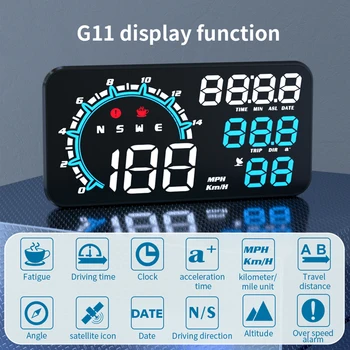 G11 Универсальный HUD GPS Головной дисплей Спидометр Одометр Светодиодный дисплей Проектор ветрового стекла с сигнализацией о превышении скорости усталости При вождении Изображение 2