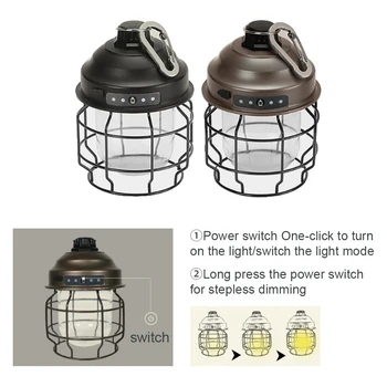 Подвесной фонарь из 2 предметов, Регулируемый IPX4, Водонепроницаемый Светильник для Кемпинга, Лампа для Палатки, Открытый Альпинизм, Альпинизм, 2 предмета, коричневый