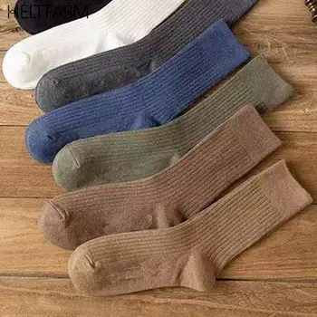 Простые хлопчатобумажные носки в рубчик, однотонные повседневные носки для мужчин и женщин, уличная одежда в стиле Харадзюку, носки с капюшоном Изображение 2