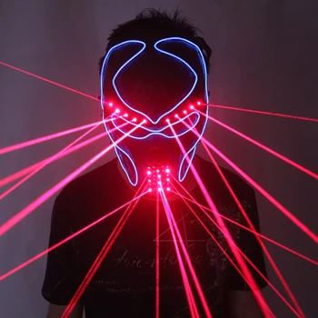 Красная лазерная маска со светящейся подсветкой Laserman Show Маски на Хэллоуин для лазерного шоу Танцор DJ Головной убор
