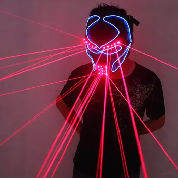 Красная лазерная маска со светящейся подсветкой Laserman Show Маски на Хэллоуин для лазерного шоу Танцор DJ Головной убор Изображение 2