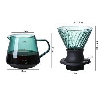 600 мл Переключатель погружной капельницы Стекло V60 Налейте на кофеварку V Образную капельницу для кофе и фильтры Прозрачные Изображение 2