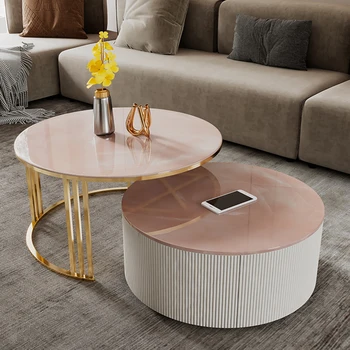 Уникальный круглый журнальный столик в скандинавском минимализме, Металлический журнальный столик для хранения, Стол для прихожей