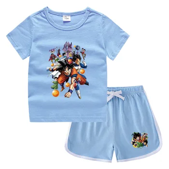Летняя Детская футболка с круглым вырезом Dragon Ball 2023, Горячие штаны, Повседневная детская майка с конфетами, впитывающая пот, Комплект