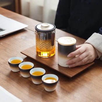 Японские стеклянные и керамические чайники и чашки TANGPIN, портативные дорожные чайные сервизы Изображение 2