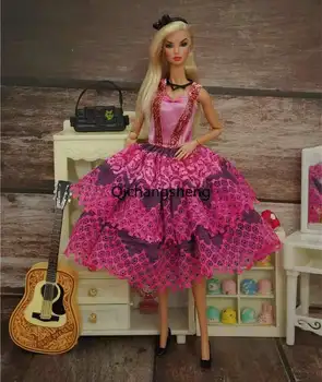 Ярко-розовая Одежда с цветочным Рисунком 1/6 BJD для платья Принцессы Барби, Кружевные Наряды, Вечернее платье, Vestidos 11,5 