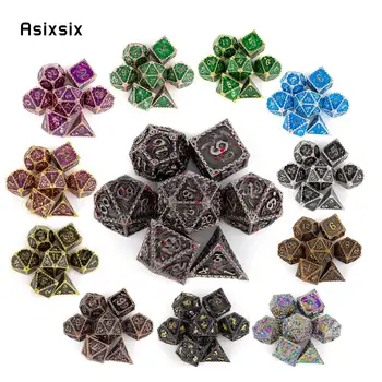 7 Шт. всевозможных цветных металлических кубиков с драконом, твердый металлический многогранный набор кубиков, подходящий для ролевой настольной игры RPG