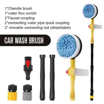 Щетка для мытья автомобиля, портативная телескопическая швабра из синели, многоразовая рукавица для мытья автомобиля, щетка для чистки автомобилей с регулируемой длинной ручкой Изображение 2