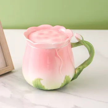 Европейская розовая кружка на День Святого Валентина, цветные объемные розовые Керамические чашки для пар, подарки на День рождения с подарочными чашками Изображение 2
