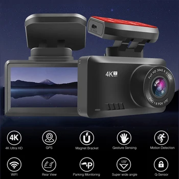 Видеомагнитофон 4K Dash Cam WIFI GPS Автомобильный Зеркальный Видеорегистратор Dashcam Мини-Камера автомобиля Переднего и заднего Вида с Двойным Объективом, Монитор автоматической Парковки Изображение 2