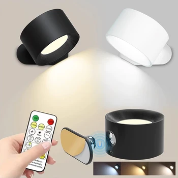 Перезаряжаемый светодиодный настенный светильник с сенсорным управлением, вращающийся на 360 ° Беспроводной настенный светильник, USB перезаряжаемая лампа для чтения в спальне