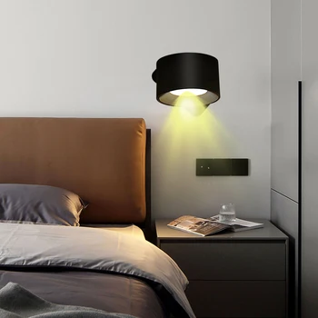 Перезаряжаемый светодиодный настенный светильник с сенсорным управлением, вращающийся на 360 ° Беспроводной настенный светильник, USB перезаряжаемая лампа для чтения в спальне Изображение 2