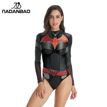 NADANBAO, новые купальники с 3D принтом Супергероев, косплей, купальники Batwoman, Женская рубашка для плавания с защитой от сыпи и серфинга с длинным рукавом
