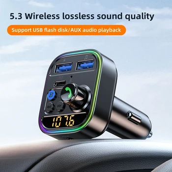 Bluetooth 5.3 FM-передатчик Беспроводной автомобильный адаптер Bluetooth AUX Радиоприемник MP3-плеер Громкая связь Type-C USB Автомобильное зарядное устройство