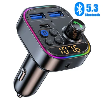 Bluetooth 5.3 FM-передатчик Беспроводной автомобильный адаптер Bluetooth AUX Радиоприемник MP3-плеер Громкая связь Type-C USB Автомобильное зарядное устройство Изображение 2