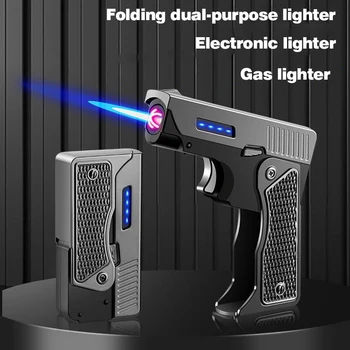 Новый Металлический Пистолет USB Ветрозащитная Двойная Плазменно-Дуговая Зажигалка Jet Torch Зажигалка Газовый Электрический Бутановый Заряжаемый Пистолет-распылитель Зажигалка Для Сигар