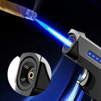 Новый Металлический Пистолет USB Ветрозащитная Двойная Плазменно-Дуговая Зажигалка Jet Torch Зажигалка Газовый Электрический Бутановый Заряжаемый Пистолет-распылитель Зажигалка Для Сигар Изображение 2