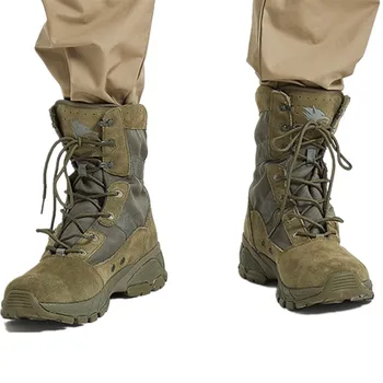 Устойчивая к ударам Походная обувь, мужские военные, тактические, Армейские Кожаные рабочие спортивные ботинки, Нейлоновые водонепроницаемые кроссовки Изображение 2