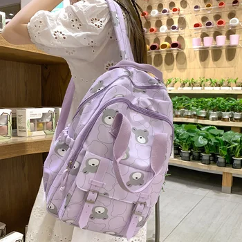 Новые модные сумки для книг с мультяшным принтом в стиле Каваи для девочек, Школьная сумка для путешествий, Женский милый нейлоновый рюкзак для ноутбука, студенческая леди Изображение 2