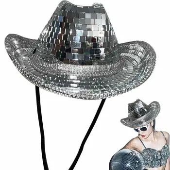 Новая Шляпа с диско-шаром из зеркального стекла с блестками, Классическая Шляпа с диско-шаром, Модная шляпа с шариками для вечеринки в стиле Ковбоя и пастушки