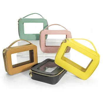 Косметичка, модная водонепроницаемая сумка для туалетных принадлежностей, красочный портативный новый органайзер для хранения макияжа, прозрачная сумка для мытья из ПВХ Изображение 2