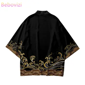 Большие размеры 5XL 6XL, Модное японское черное Кимоно с принтом, Летний Пляжный Женский Кардиган, Юката, Традиционная мужская азиатская одежда хаори
