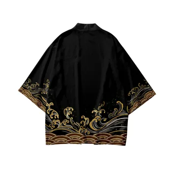 Большие размеры 5XL 6XL, Модное японское черное Кимоно с принтом, Летний Пляжный Женский Кардиган, Юката, Традиционная мужская азиатская одежда хаори Изображение 2