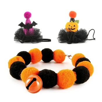 Шляпа и ожерелье в форме тыквы/летучей мыши на Хэллоуин для кошек, аксессуары для домашних животных, прямая доставка