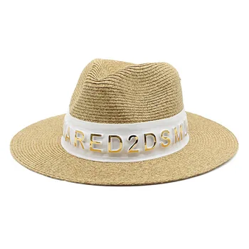 Новые летние соломенные шляпы для женщин, украшенные лентой с буквами, панама, пляжная шляпа от солнца, элегантные джазовые кепки Sombreros De Mujer