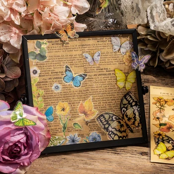 2 листа декоративных наклеек в стиле ретро с бабочками и растительным материалом Изображение 2