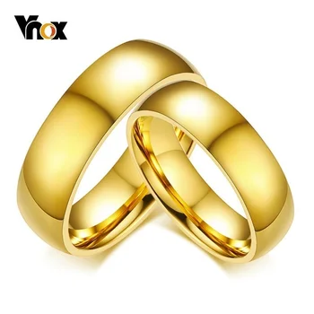 Vnox Классические Обручальные кольца для женщин Мужчин 6 мм Золотого цвета из нержавеющей стали Пара колец Простые однотонные ленты подарок на годовщину