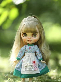 Платье Blythe clothes, юбка с длинным рукавом в зеленый цветочек, юбка для игрушек bjd 30 см (подходит для Pullip, Ob24, ob22, Licca)