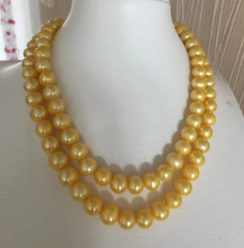 Подлинное AAA 9-10 мм, культивированное золотое жемчужное ожерелье Akoya, золотая застежка 14 К, 32 дюйма