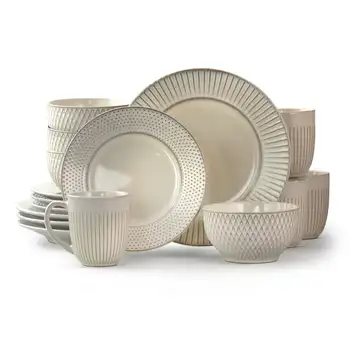 На рынке представлены Круглые керамические столовые приборы из 16 предметов, белый набор посуды с тиснением, подарок для ресторана и дома