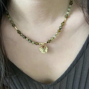 Ожерелье из бусин ручной работы из натурального камня цаворит-турмалин, ожерелье для женщин, летние праздничные украшения для вечеринок, уникальный дизайн