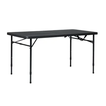 Новый 4-футовый регулируемый стол, раскладывающийся пополам, насыщенный черный складной стол для кемпинга, стол для пикника