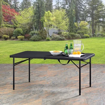 Новый 4-футовый регулируемый стол, раскладывающийся пополам, насыщенный черный складной стол для кемпинга, стол для пикника Изображение 2